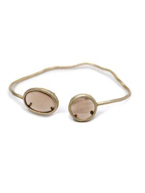 Gold Open Cuff Bypass Bracelet Smokey Quartz Glass Stone Adjustable Statement